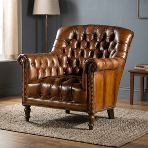 Luxury High Back Genuine Leather Arm Chair Solid Wood Frame Traditional Ergonomic Lounge Accent Chair Portable Outdoor Living - Product Image 3