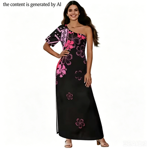 Robe sirène fendue sexy à épaules dénudées, imprimé tribal Frelia, nouveau design polynésien, haute qualité, vente en gros - Product Image 1