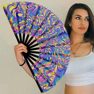 Abanico de Mano Plegable de Bambú Grande de 13 Pulgadas con Brillo UV para Fiestas Rave, Festivales, Discotecas, Baile EDM - Product Image 5