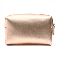 Trousse de maquillage à fermeture éclair en or rose personnalisée en usine Trousse à cosmétiques en cuir PU Saffiano métallique pour femmes