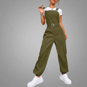 Mono con bolsillo y solapa para mujer, peto con cinturón <span class=keywords><strong>sin</strong></span> camiseta, monos <span class=keywords><strong>de</strong></span> gran tamaño para mujer, Pantalones - Product Image 2