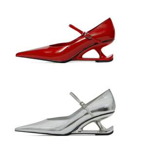 <span class=keywords><strong>Scarpe</strong></span> <span class=keywords><strong>Mary</strong></span> <span class=keywords><strong>Jane</strong></span> in Pelle con <span class=keywords><strong>Tacco</strong></span> Alto a Punta e Cinturino Sottile, Stile Retrò di Alta Qualità - Product Image 4