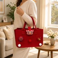 Sac cadeau personnalisé en feutre rouge grand format, motif poisson, sac fourre-tout pour mariage, sac à main avec poignée, sac de shopping réutilisable en gros