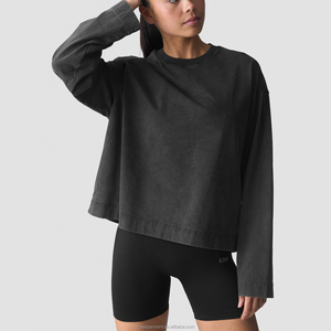 2647 OEM T-shirt da <span class=keywords><strong>donna</strong></span> vintage lavata, vestibilità ampia, <span class=keywords><strong>oversize</strong></span>, in cotone effetto distressed, a maniche lunghe, per streetwear - Product Image 1