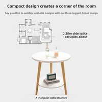 Table d'appoint ronde double couche couleur crème chaude avec pieds en bois naturel, mini table d'angle à deux niveaux pour rangement, décoration chambre et salon