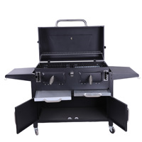 Carrito de Barbacoa de Carbón para Exteriores, Resistente, Sin Humo, con Recubrimiento de Hierro Negro, con Mesa Lateral, Venta al Por Mayor OEM