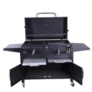 <span class=keywords><strong>Barbecue</strong></span> à <span class=keywords><strong>charbon</strong></span> de bois d'extérieur sur chariot, robuste, sans fumée, en fer noir thermolaqué, avec table latérale, vente en gros OEM - Product Image 6