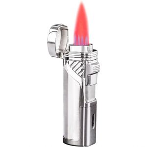 Wholesale Jet Flame Pink Four Flames Big Fire Windproof Refillable Eco-Friendly 2-in-1 Metal Cigar Cigarette Torch Giveaways - Product Image 1