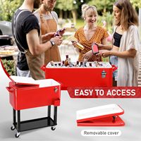 Chariot isotherme roulant 73L tendance en métal avec seau à glace, boîte à glace isotherme avec roues pour la plage