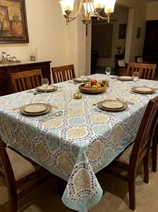 Ethnic Cotton <b>Tablecloth</b> Blue Beige Dining Table Cover Printed Table Linen Kitchen Decor <b>Washable</b> Table Cover - Product Image 3