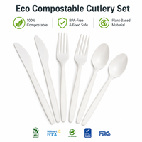 Ensemble de couverts jetables biodégradables en amidon de maïs avec emballage individuel pour le camping - Sans BPA, sans danger pour les aliments