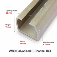 Rail de guidage pour porte coulissante industrielle en acier galvanisé W80 avec rail de glissement longitudinal, épaisseur 4,75 mm