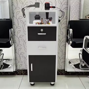 Table de coiffeur avec miroir, chariot à outils, présentoir de produits de soin des cheveux, armoire en bois - Product Image 5