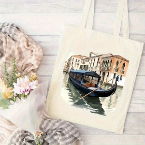 Bolsa de mano reutilizable de gran capacidad con estampado de góndola y arquitectura de <span class=keywords><strong>Venecia</strong></span>, perfecta para ir de compras, ir a la playa y para el uso diario. - Product Image 3