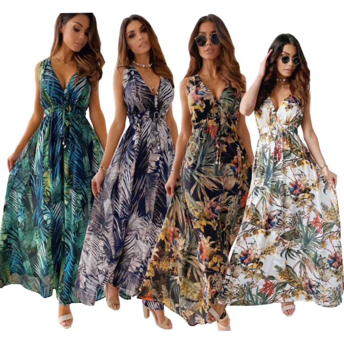 Wholesale Boho Beach Maxi Dresses - Elegant Casual Florals