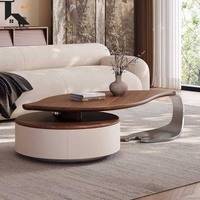 Table basse moderne en bois et acier inoxydable en forme de feuille, mobilier de salon minimaliste haut de gamme, directement de l'usine