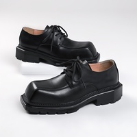 Chaussures habillées en cuir véritable pour hommes, style britannique, à semelle épaisse, noires, à bout rond, décontractées pour le printemps