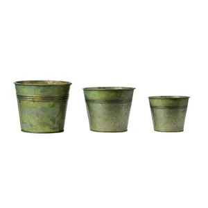 Conjunto de 5 Vasos de plantas Galvanizado ao ar livre Plantador Jardim Metal Plant Potes Vintage Zinc Round Bucket Flower Pot Rustic