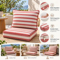 Ensemble de coussins de sol pour balcon, résistants aux taches, tissés, à rayures rouges et blanches, avec dossier rembourré épais, bords côtelés, texturés et respirants
