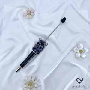 Groothandel Rozenbloem Vlinder Plastic Beadable <span class=keywords><strong>Pen</strong></span> Vult Zwarte Inkt Gladde Schrijfpen Glitter Kralen Plastic Beadable Pennen - Product Image 4