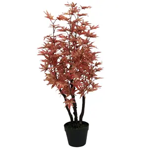 wholesale indoor home decoration bright orange leaves pohon red small artificial Japanese maple bonsai tree plants