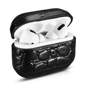 Estojo protetor para airpods pro, capa de couro genuíno portátil à prova de choque