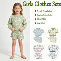 Ensembles de vêtements pour bébés filles en gros, personnalisés, imprimés de fleurs hawaïennes, en tissu French Terry, à manches longues, style été/automne
