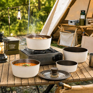 Ensemble de casseroles en aluminium forgé à induction, revêtement céramique moderne, couvercles en verre, poignées amovibles en bois doux au toucher, antiadhésif - Product Image 6