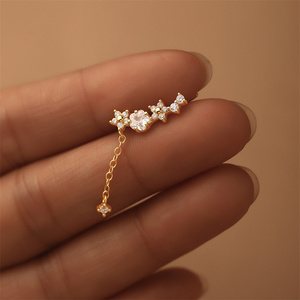 Boucles d'oreilles pendantes minimalistes en argent 925 avec fleur mignonne et zircon - Product Image 3