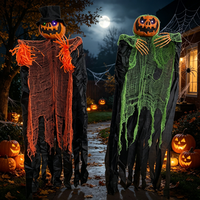 Decoraciones de Halloween: Fantasmas Animados con Cabeza de Calabaza, Esqueletos Colgantes de 1.5m con Ojos Brillantes, Decoraciones Espeluznantes para Casa Embrujada