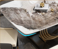 Table à manger moderne minimaliste de luxe en acier inoxydable et pierre frittée pour appartement, hôtel, restaurant, meubles assemblés