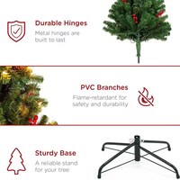 Sapin de Noël artificiel en PVC vert pré-éclairé de 6 pieds avec lumières LED pour Noël joyeux