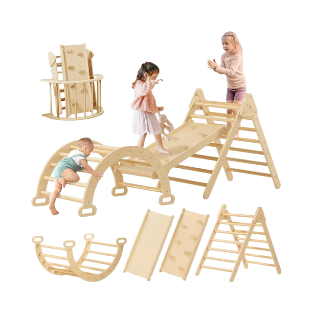 Wooden Eco-friendly Indoor 7 in 1 Pikler Triangle Set Promotional Toys