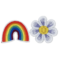 Patchs brodés personnalisés pour vêtements, motifs fleurs arc-en-ciel et cactus, thermocollants, vente en gros