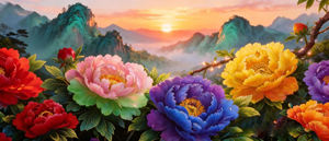 Kit de Peinture Diamant 5D DIY Grande Taille LS CUSTOM, Motif Lever de Soleil et Fleur de <span class=keywords><strong>Pivoine</strong></span>, Rondes en Résine, Points AB Scintillants sur <span class=keywords><strong>Toile</strong></span> - Product Image 2