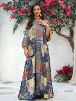 Robe Kaftan Abaya Florale Patchwork, Robe Maxi Élégante à Imprimé Ethnique pour Femmes, Mode Modeste, Boutique, Vêtements du Ramadan