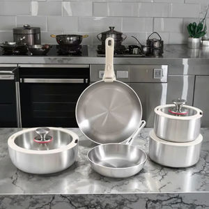 도매 304/316SS 고급 조리기구 세트 비 스틱 가정용 주방 용품 분리형 손잡이 2-3mm 두꺼운 가스/인덕션 안전 팬 - Product Image 1
