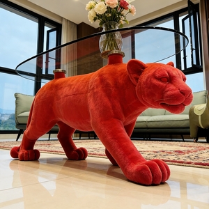 Mesa de Centro Decorativa con Escultura de Leopardo Artístico, Mesa Auxiliar de Vidrio Templado, Estilo Nórdico, Figura Artesanal, Adorno Grande para Oficina - Product Image 6