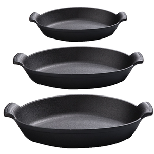 Wholesale Cast Iron Preseasoned Oval Dish <strong>Pan</strong> Set 26/30/34cm Mini <strong>Paella</strong> <strong>Pan</strong> with Flat Bottom - Product Image 1