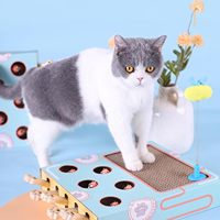 Jouet interactif de chasse et de grattage pour chats - Design souris Whack-a-Mole, 5 trous, jouet d'exercice automatique en carton, motif dessin animé
