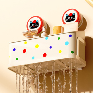 Bathroom Storage Rack Suction Mounted Rectangular Cosmetic Organizer With Polka Dots For Sink Corner Use - Product Image 4