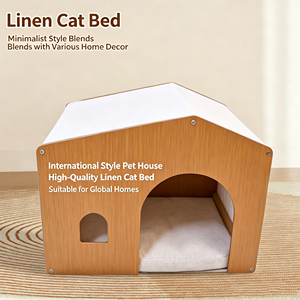 <span class=keywords><strong>Lit</strong></span> pour chat en bois rectangulaire moderne extra large, entièrement fermé, respirant, en lin, amovible et lavable - Product Image 5