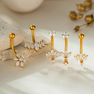 New Marquise Cluster Crown Flower CZ Dangle Stainless Steel Navel Button <strong>Ring</strong> <strong>Belly</strong> <strong>Rings</strong> Body Piercing Jewelry Wholesale - Product Image 3