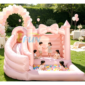 Château gonflable de luxe pastel avec toboggan et piscine à balles, combo Macaron, château <span class=keywords><strong>sauteur</strong></span> avec arche pour fêtes d'enfants et événements - Product Image 1