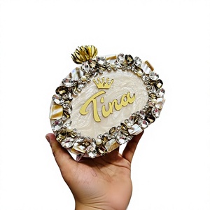 Premium Resin Mosaic Inlay Square Pattern Evening Clutch <b>Handbag</b> Pearl Embellishments Chain Strap-Trendy <b>Wedding</b> Fashion Design - Product Image 1