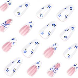 Faux ongles en acrylique blancs style français <span class=keywords><strong>Myrtille</strong></span>, 24 pièces, fabriqués à la machine et semi-artisanaux, à presser, vente en gros - Product Image 3