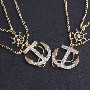 Yeni moda 2 renk çift katmanlı kristal Rhinestone çapa dümen kolye kişilik kadın uzun zincir kazak kolye - Product Image 2