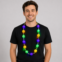 Collier de perles LED 42 pouces à 6 lumières, violet, vert, or, boules de 40 mm pour le Mardi Gras, le carnaval, les défilés et les fêtes