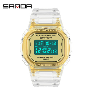 SANDA 2009 marca de moda de deporte reloj de las mujeres de los hombres transparente correa de resina LED Digital alarma cronómetro reloj jóvenes reloj electrónico - Product Image 5