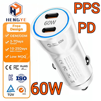 Chargeur de voiture universel 60W PD USB-C double port Type C allume-cigare 12 volts pour téléphones mobiles, charge rapide Type-C